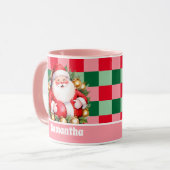 Mug Pink Retro Santa Claus Tartan Plaid Noël (Devant gauche)