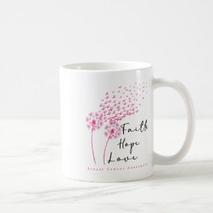 Mug Pink Ribbon Dandelion Faith Hope Love Breast Cance