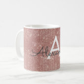 Mug Pink - Rose Gold Sparkle Bling Nom du monogramme (Devant gauche)