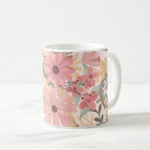 Mug Pink Sage Vert Floral Feuille Motif d'aquarelle (Devant droit)