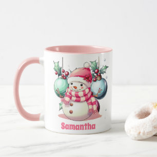 Mug Pink Snowman Noël Enfants Chocolat chaud