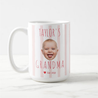 Mug Pink Stripes Custom Photo & Name Baby Face Grandma