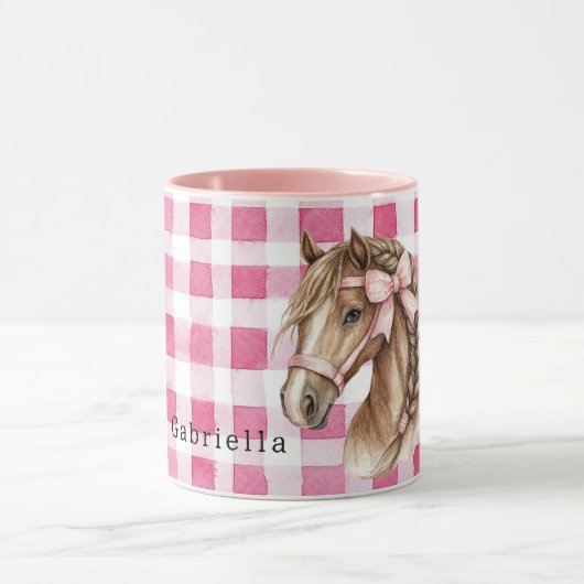 Mug Pink Stripes Horse Bow (Centre)