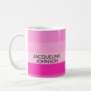 Mug Pink Stripes Modern & Feminum Nom du monogramme