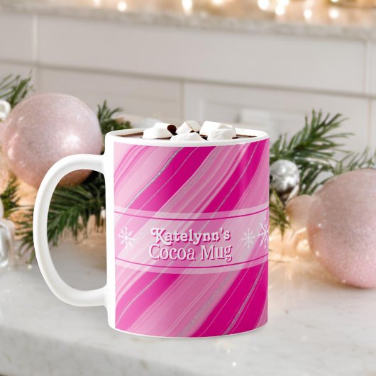 Mug Pink Sucre de canne Stripes Snowflakes Ajouter un