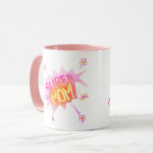 Mug Pink Super Mom Flower Comic Bubble Mother`Jour (Devant gauche)