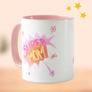 Mug Pink Super Mom Flower Comic Bubble Mother`Jour