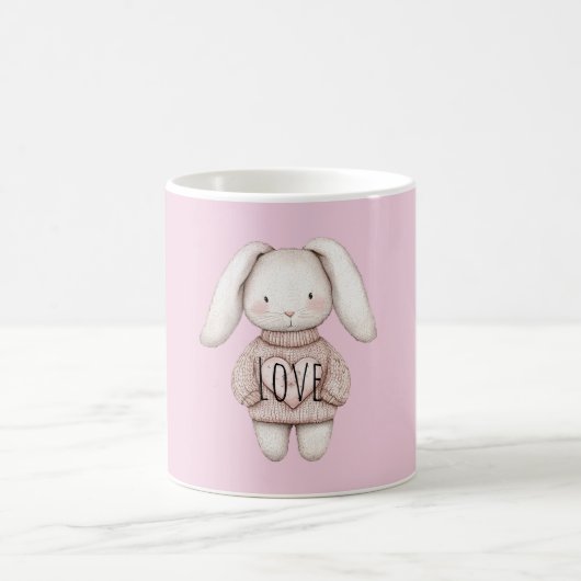 Mug Pink Sweet Cute Bunny Pink Sweater Heart (Centre)