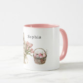 Mug Pink Tulips Bunny Rabbit Easter Eggs Basket (Devant droit)