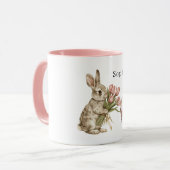 Mug Pink Tulips Bunny Rabbit Easter Eggs Basket (Devant gauche)