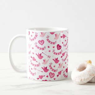 Mug Pink Valentine's Day Coeurs Oiseaux Flèches Motif