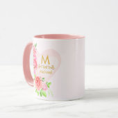 Mug Pink Watercolor Rose Floral Monogram Initial (Devant gauche)