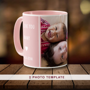 Mug Pink We Love You Nanny 2 Photo Collage Grand-mère