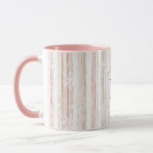 Mug Pink White Snowflakes Stripes Monogram (Gauche)