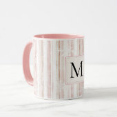 Mug Pink White Snowflakes Stripes Monogram (Devant gauche)