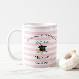Mug Pink & White Stripe Graduate 2026  Koffiemok