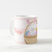 Mug Pink & White Stripes Lapin De Pâques En Panier (Devant gauche)