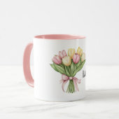 Mug Pink Yellow Tulip Flowers Easter (Devant gauche)