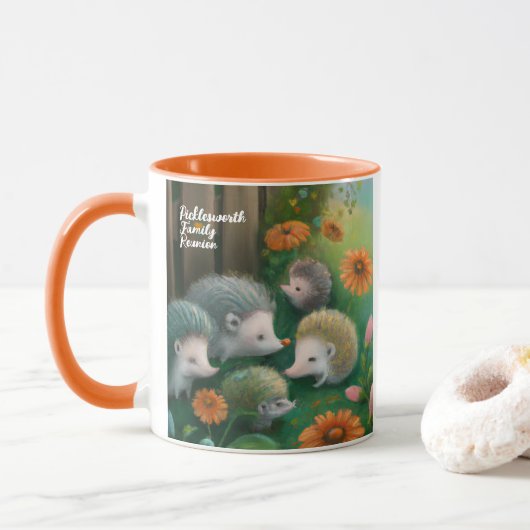 Mug Pique-nique de famille de hérisson dans le jardin (Avec donut)