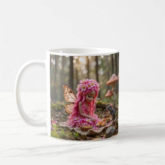 Mug Pique-nique mignon rose Pixie et souris (Gauche)