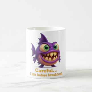Mug Piraña divertida “Careful… I bite before breakfast