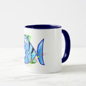 Mug Piranha tropical bleu avec des étoiles (Devant droit)