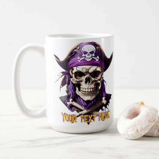 Mug Pirate pourpre effrayante crâne et os croisés (Avec donut)