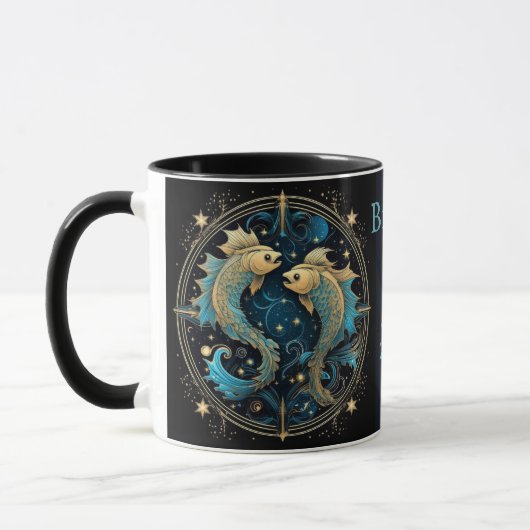 Mug Pisces Anniversaire Cadeau Ajouter un nom Beau caf (Gauche)