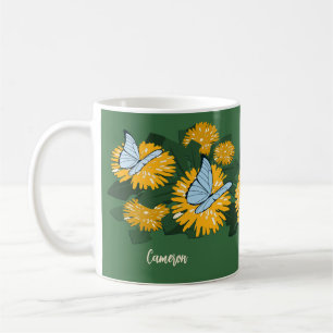Mug Pissenlit Fleur Sauvage & Papillons Jaune Vert