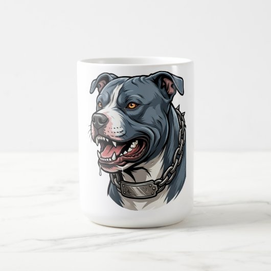 Mug Pit Bull Gris Bleu Féroce avec Collier à Chaîne à (Centre)