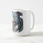 Mug Pit Bull Gris Bleu Féroce avec Collier à Chaîne à (Devant droit)