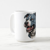 Mug Pit Bull Gris Bleu Féroce avec Collier à Chaîne à (Devant gauche)