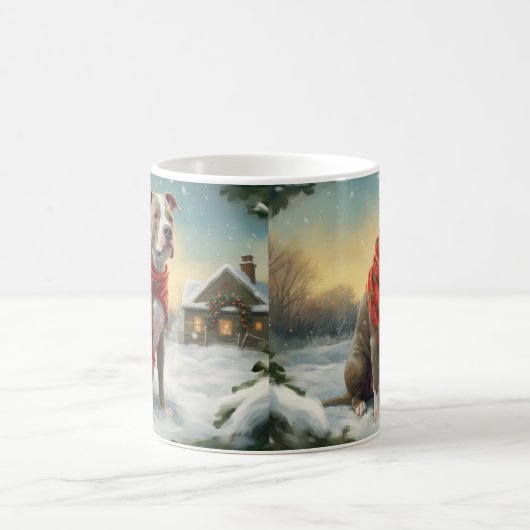 Mug Pitbull Chien dans Noël de neige (Centre)