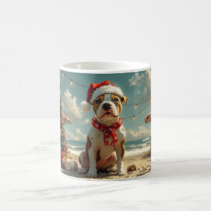 Mug Pitbull Chien Noël Plage Vintage