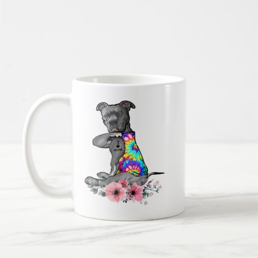 Mug Pitbull Chien Pitbull Chien Tatouage J'aime Maman (Gauche)
