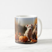 Mug Pitbull Chiot Automne Citrouille de plaisir (Devant droit)