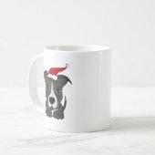 Mug Pitbull gris drôle dans l'art de Noël de casquette (Devant gauche)