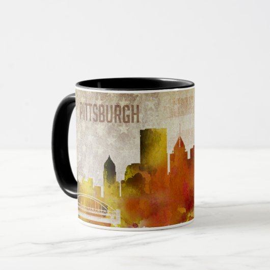Mug Pittsburgh, horizon de ville d'aquarelle de la PA (Devant gauche)
