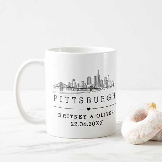 Mug Pittsburgh Skyline - Cadeau de mariage personnalis (Avec donut)