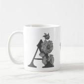 Mug Pivoine Argent Élégant Monogramme Initiale A Nom (Gauche)
