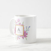 Mug Pivoine d'aquarelle et monogramme À LA MODE Girly (Devant gauche)