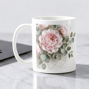 Mug Pivoine Rose Élégante Géométrique Or