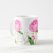 Mug Pivoine rose et marguerite illustrées nom et date (Devant gauche)