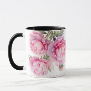 Mug Pivoines à l'aquarelle florales et feuillage éléga