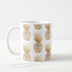 Mug PixDezines Aloha Ananas+Rose+Faux Or
