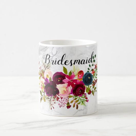 Mug PixDezines Aquarelle Bordeaux+Fleurs Bleues (Centre)