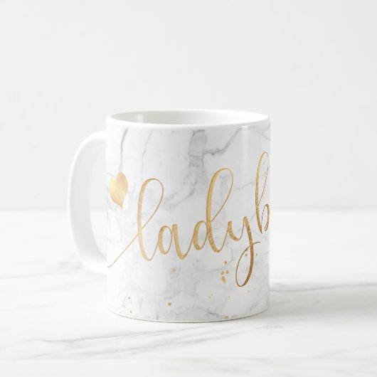 Mug PixDezines LADYBOSS Marble+Faux Gold/Script (Devant gauche)