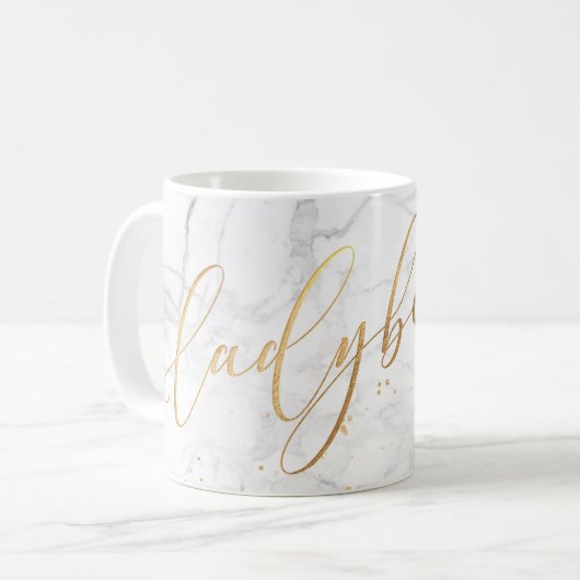 Mug PixDezines LADYBOSS Marble+Faux Or/Script (Devant gauche)