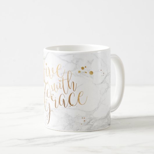 Mug PixDezines LIVE AVEC GRACE/Marble+Faux Gold Script (Devant droit)