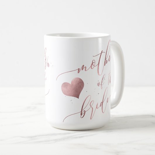 Mug PixDezines Mère de mariée/Faux Rose Gold Script (Devant droit)